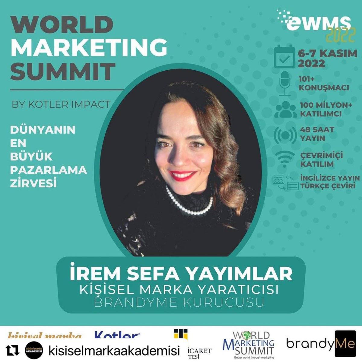 KisiselMarkaAkd's tweet photo. brandyMe Kurucusu ve Kişisel Marka Yaratıcısı İrem Sefa Yayımlar, dünyanın en büyük pazarlama etkinliği World Marketing Summit 2022’de
Detaylı bilgi ve kayıt:
https://t.co/Q9Wc8oJ5B6 

#worldmarketingsummit2022 #ewms #iremsefayayımlar #brandyme https://t.co/VaY7euCsGW