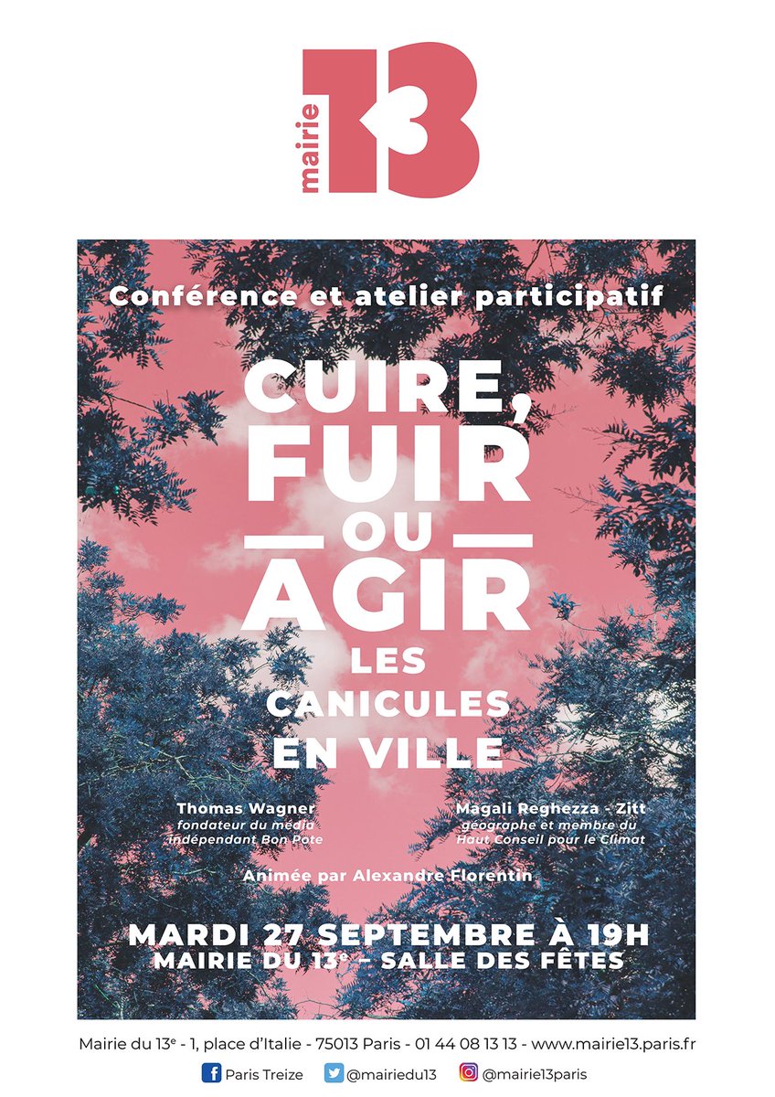 jerome_coumet's tweet photo. Mardi prochain,
conférence participative
« Cuire, fuir, agir : les canicules en ville »

avec BonPote (media spécialisé) et Magali Reghezza (Haut Conseil pour le Climat)

🗓️ Mardi 27 septembre à 19h
📍 Mairie du 13e - Salle des fêtes https://t.co/FOsPU3Qd7W