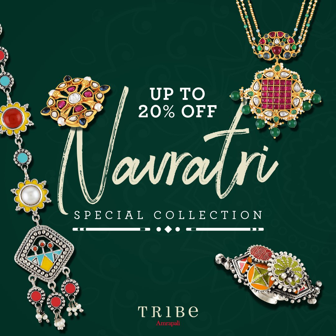 TribeByAmrapali's tweet photo. Our specially curated collection for Navratri is on sale for a limited time. Shop exquisitely handcrafted pieces featuring enamel, stone, and glass work, at up to 20% off. https://t.co/wclKAZtx0K

#TribeAmrapali #NavaratriCollection #NavratriSpecial #ColourfulJewellery https://t.co/tDXYCBOiiw