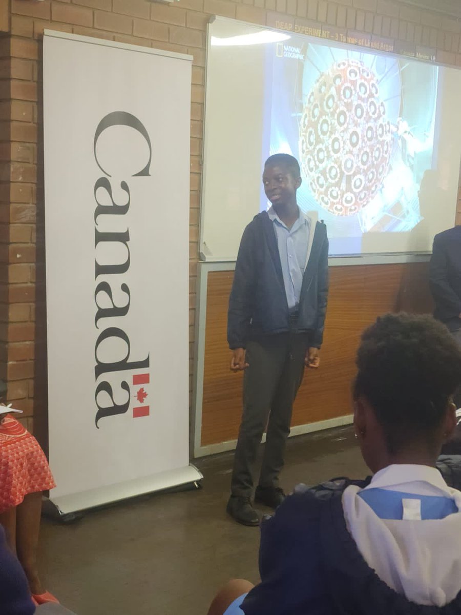 EducationGP1's tweet photo. Edward Phatudi Maths, Science &amp; ICT School of Specialisation with a focus on Nuclear Science &amp; Technology had a special visit from Dr. Arthur McDonald, who won the 2015 Nobel Prize in Physics. He delivered a presentation on the Square Kilometre Array radio telescope project. https://t.co/x5c9e0yBBt