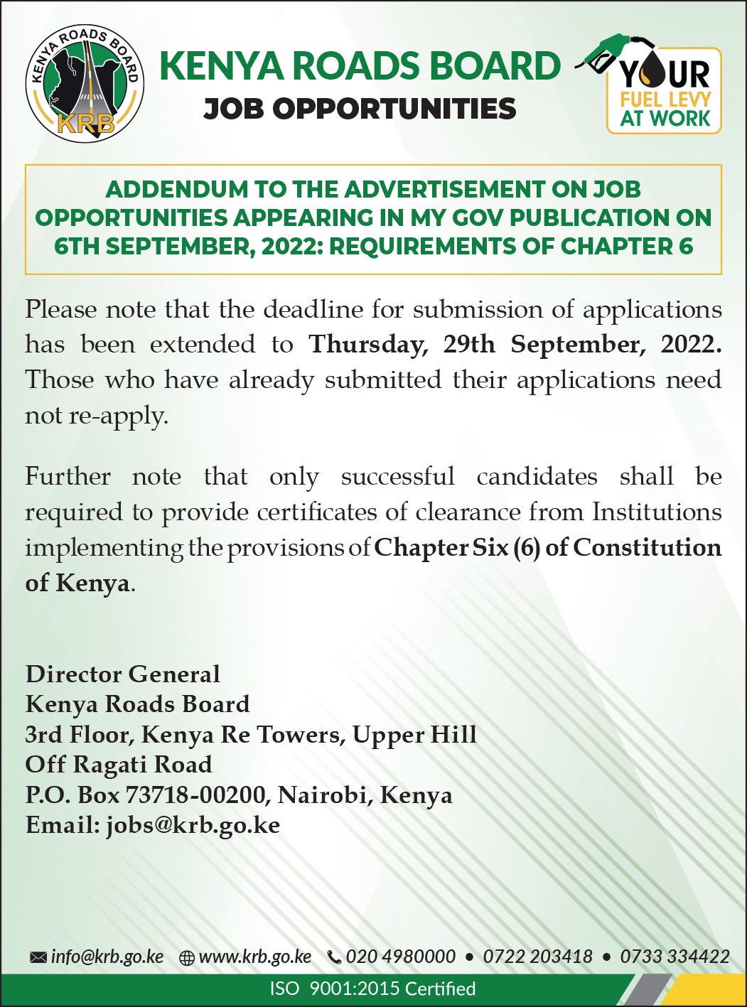 Kenya Roads Board on Twitter "JOB OPPORTUNITIES Kenya Roads Board has