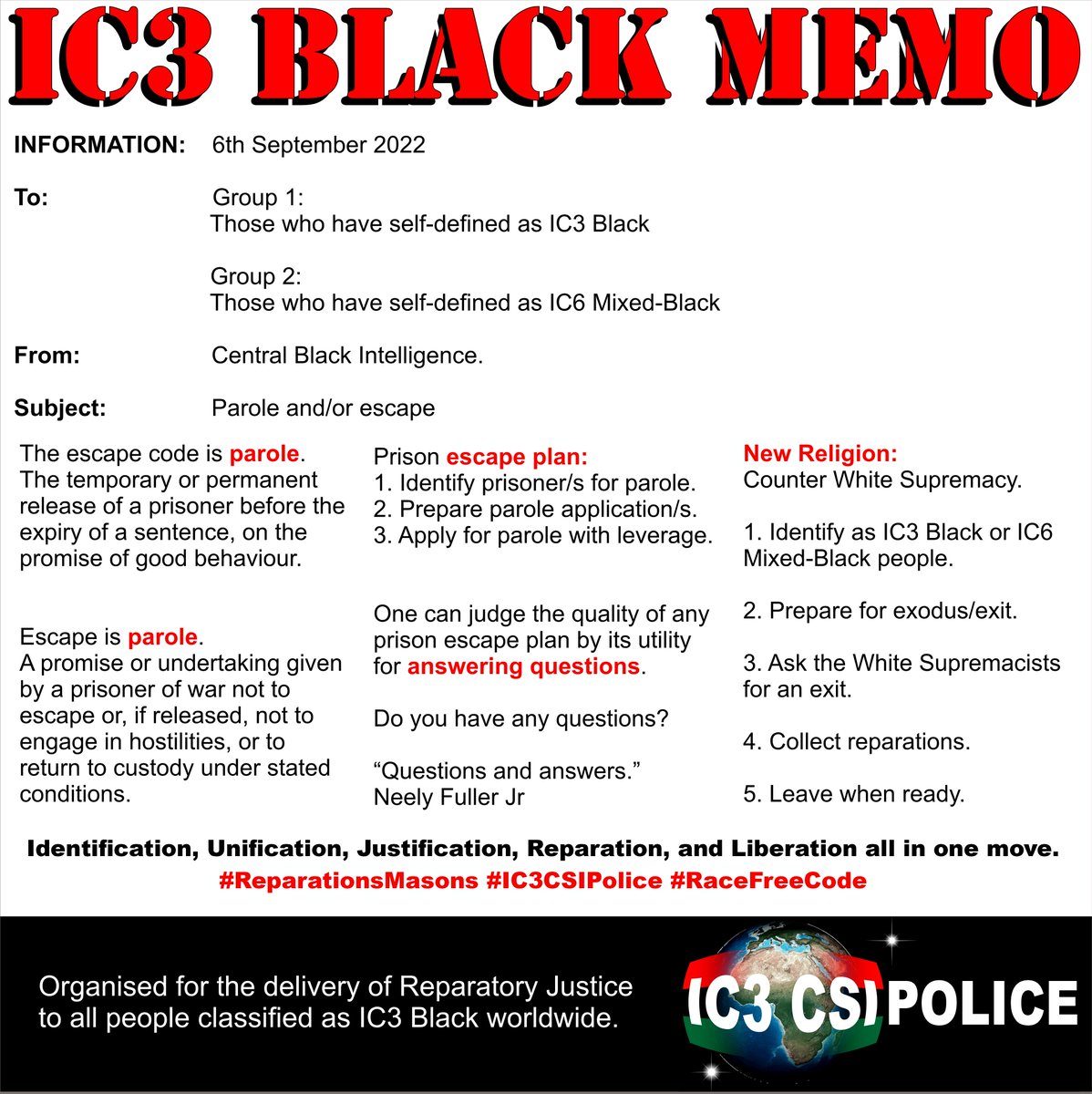 CsiIc3's tweet photo. @ThomasSowell You: "I suspect that you would have to give reparations to more than half the entire population of the globe."

Me: So what? Do you have a problem with that?

#ReparationsMasons #ReparationsNow #ReparationsConference2025 #ReparatoryJustice #IC3 #Blaxit #BlackExodus https://t.co/VZEHjsXRKU
