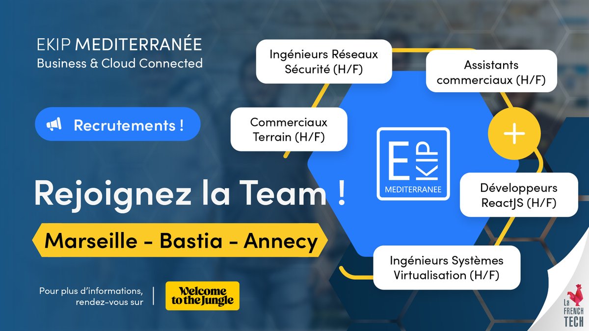 e_kipMed's tweet photo. Rejoignez La Team!
Recrutements Marseille–Bastia–Annecy
Avec EKIP, faites le choix de travailler en HAUTE-SAVOIE, à MARSEILLE, en CORSE ou les 3 !
Postuler, la plage, les pistes de ski ne seront pas très loin !
https://t.co/bO6z3qWBZL

#offres #happyjobs #jobs #hiring #developer https://t.co/9SulD26hMA