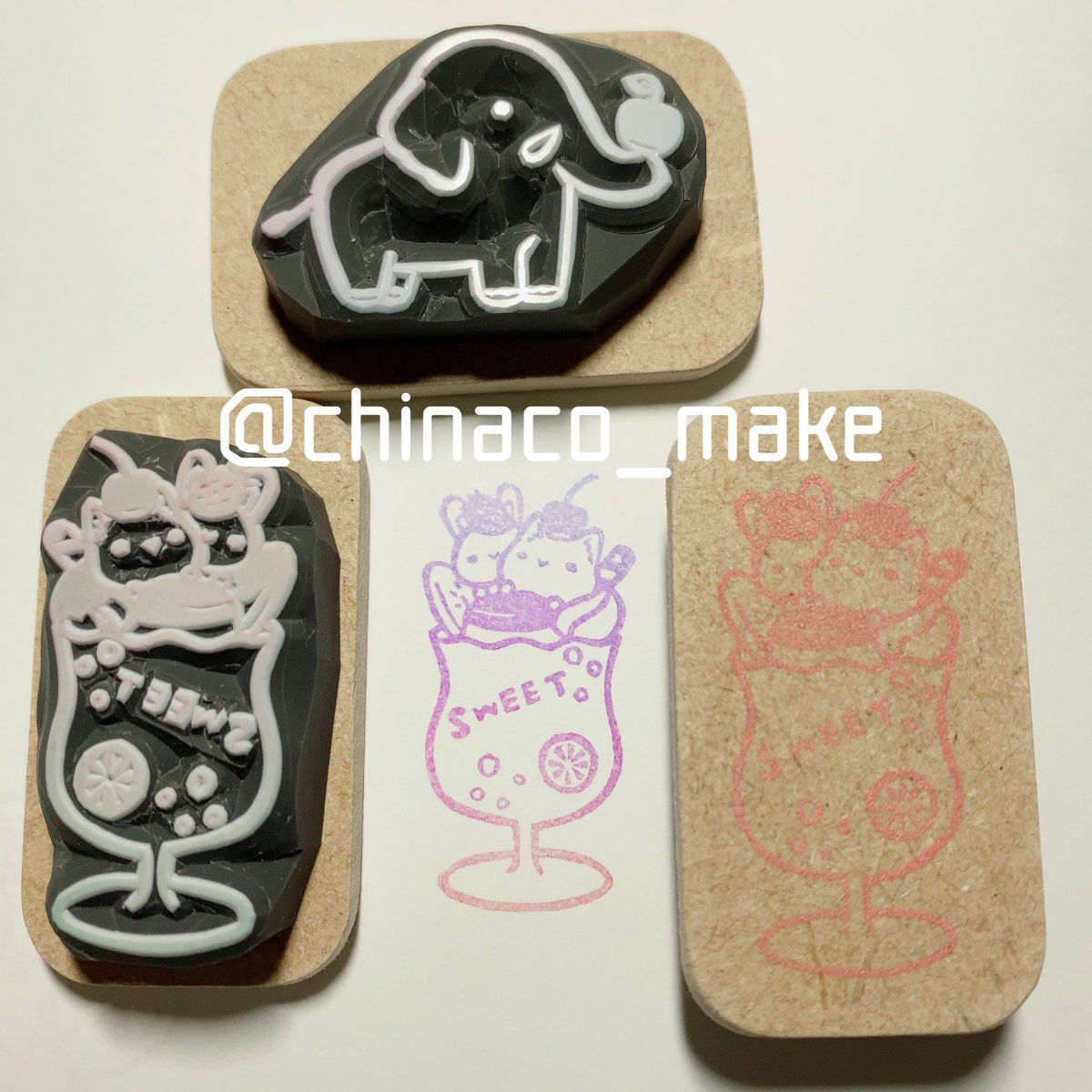 chinaco_make's tweet photo. ぱふぇあにまるはんこ、完成しましたᕙ( ˙꒳​˙  )ᕗ
リメイク作品です🍀
あの頃より上手になったかしら(*^^*)

横2.5cm、縦4.5cmのサイズです

ぱふぇはんこ送料込800円、
ぞうさんはんこ送料込600円、

リプ、DMで承ります╭( ･ㅂ･)و ̑̑ ぐっ

#消しゴムはんこ https://t.co/dnOF9tH7Sm