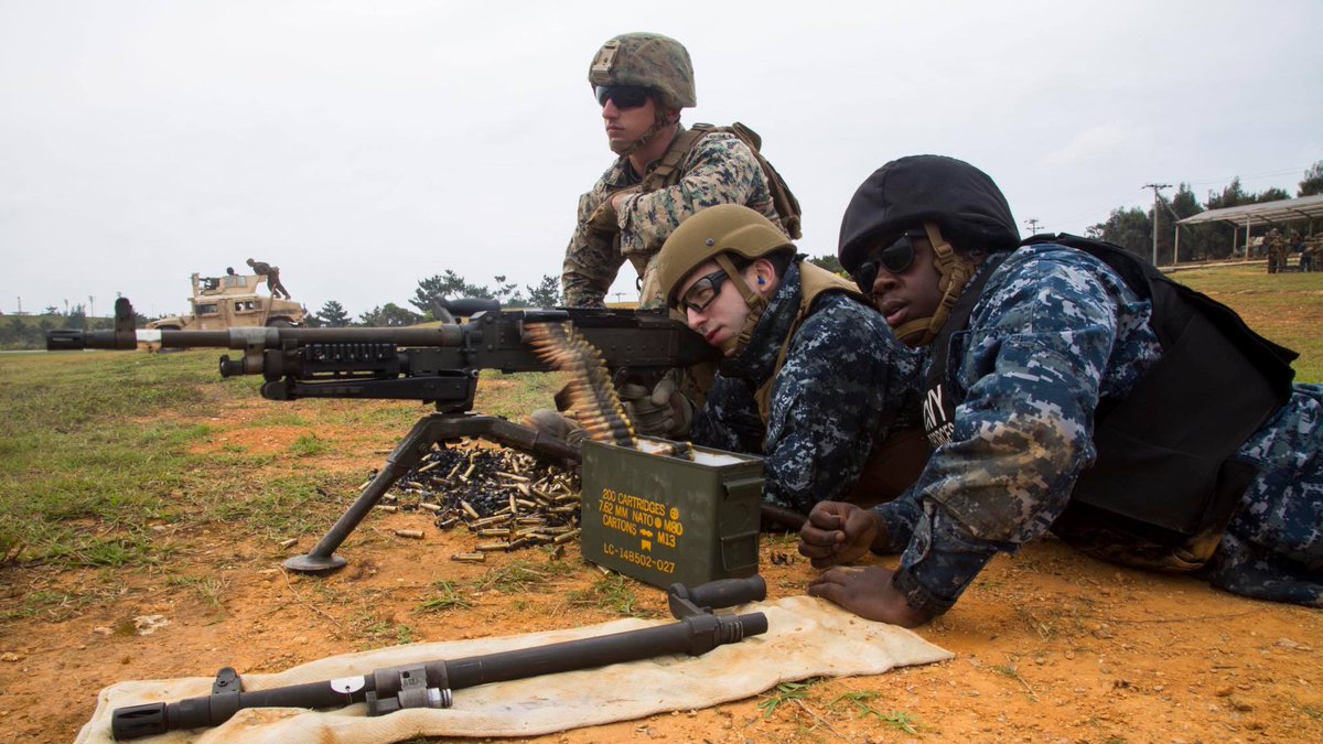 3d_MEB's tweet photo. Throwback Thursday-

Blue-Green and tactical, in August 2017, CTF 76 staff partnered with the Marines to shoot machine guns on the range in Okinawa. 
#BlueGreenTeam #ctf763 #marinecorps #marines #navy #usmc #7thfleet #indopacific https://t.co/o7FmxeeiHP