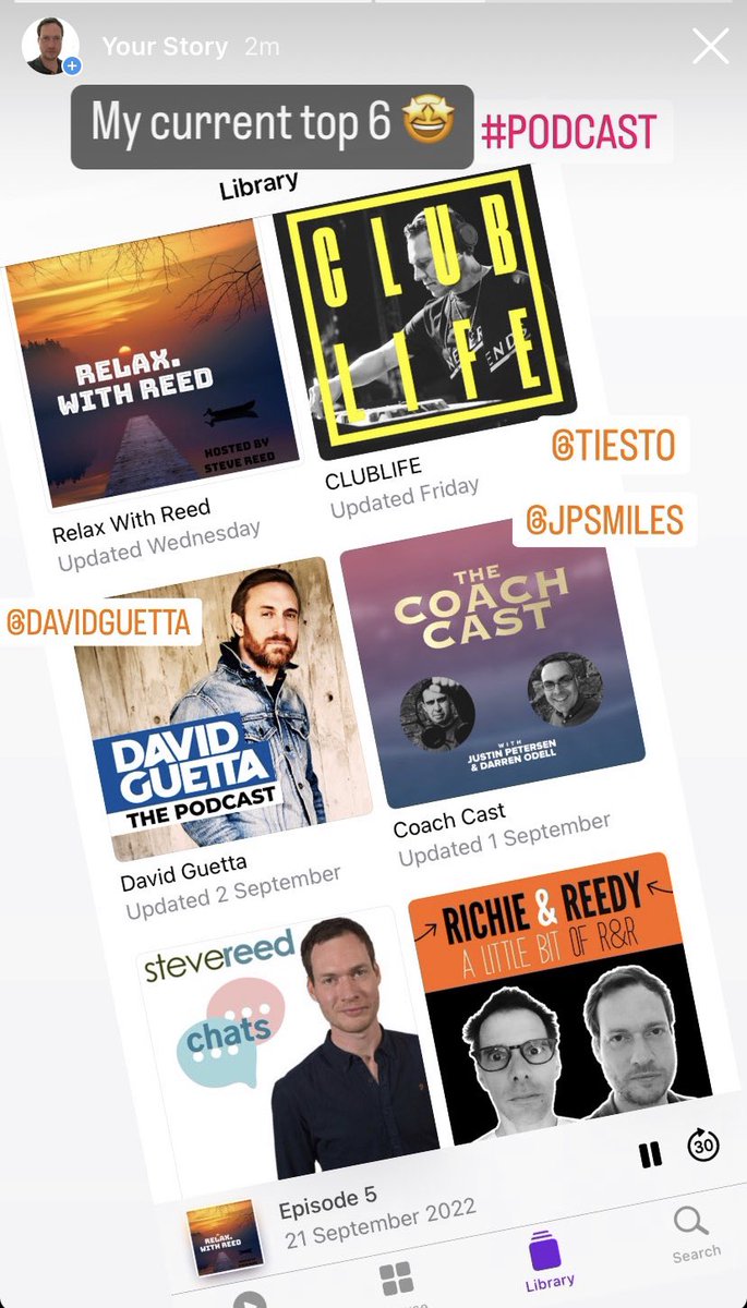 SteveReedOnline's tweet image. My current top 6 .@ApplePodcasts 
#podcast #tiesto #DavidGuetta #SteveReed #coachcast @realcoachcast @tiesto @davidguetta @juzzyp #music #Wellbeing #MentalHealthAwareness
