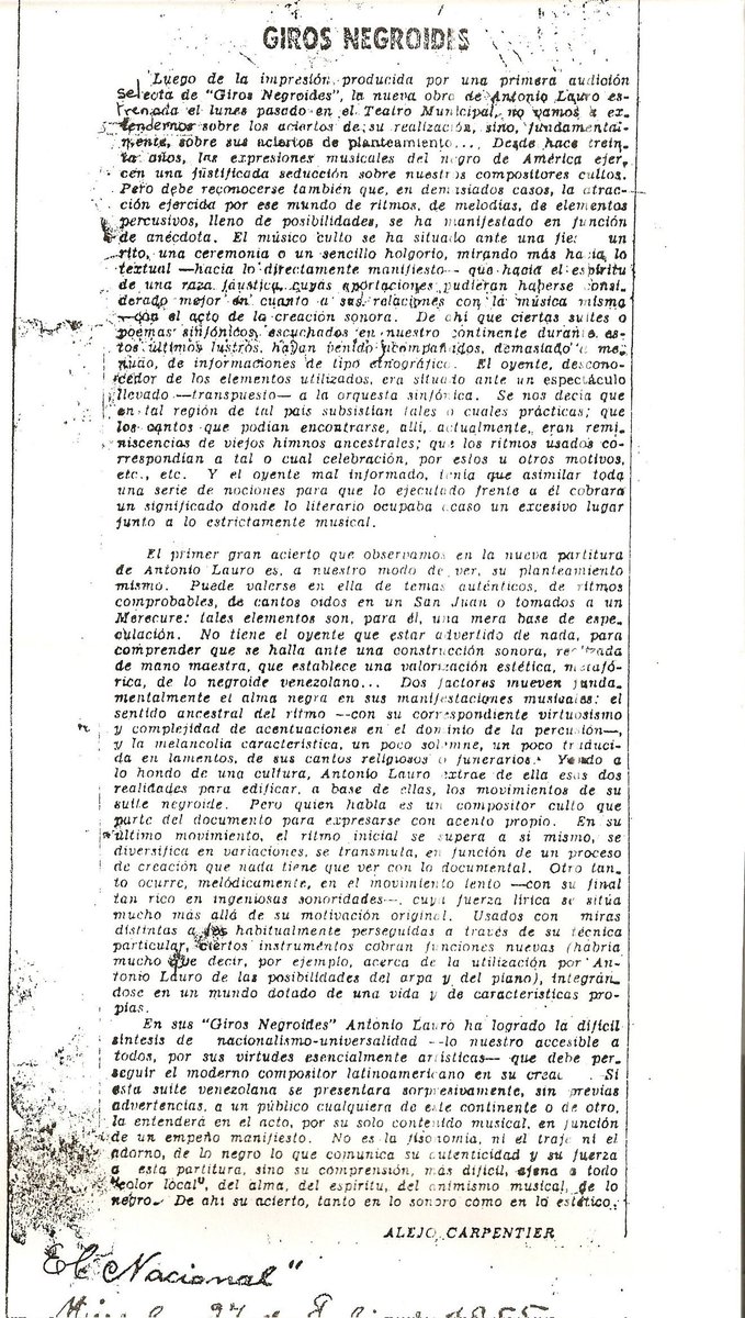 <a href="/musicayletra/">Jj Gómez:.</a> <a href="/gregorypino/">gregory pino</a> <a href="/YouTube/">YouTube</a> Alejo Carpentier escribe en su columna "Letra y Solfa" sobre GIROS NEGROIDES de Lauro