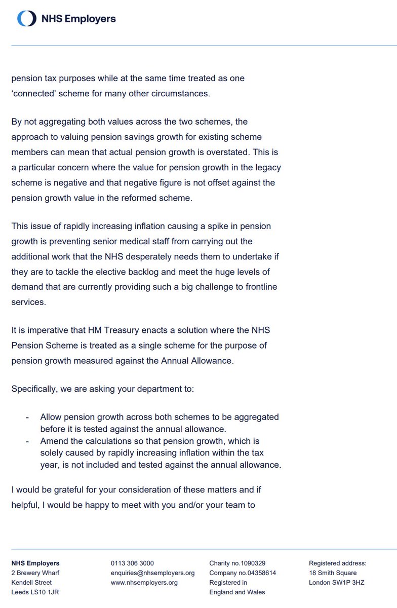 goldstone_tony's tweet photo. 4/ NHS Confederation &amp; NHS Employers asked for aggregation of growth to fix #NegativePIAs and pension growth which is
solely caused by rapidly increasing inflation within the tax year, is not included and tested against the annual allowance https://t.co/Hq4VDuLOQJ