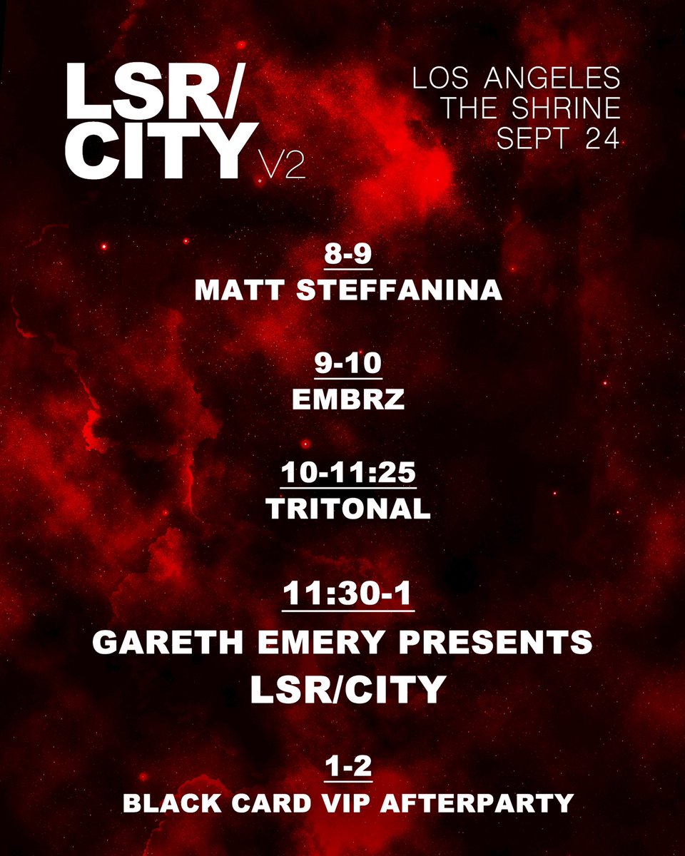 garethemery's tweet photo. Set times for Saturday have landed! See you and this insanely epic lineup there ❤️‍🔥 @Tritonal @Embrz @annabelmusic1 @MattSteffanina @ShrineLA https://t.co/KgNn6T3dbv