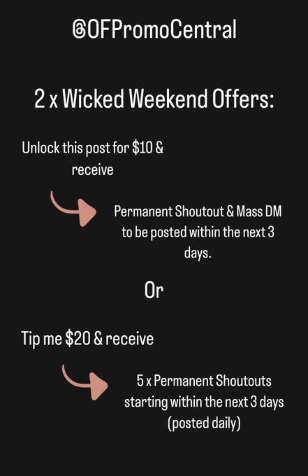 2 Outrageous Weekend Deals!!  Either unlock this post for Offer 1 or Tip the top post on my OF page for<a href="/tag/promo"class="tags"><span>#promo</span></a><a href="/tag/findom"class="tags"><span>#findom</span></a><a href="/tag/paypig"class="tags"><span>#paypig</span></a><a href="/tag/offer"class="tags"><span>#offer</span></a><a href="/tag/onlyfans"class="tags"><span>#onlyfans</span></a>