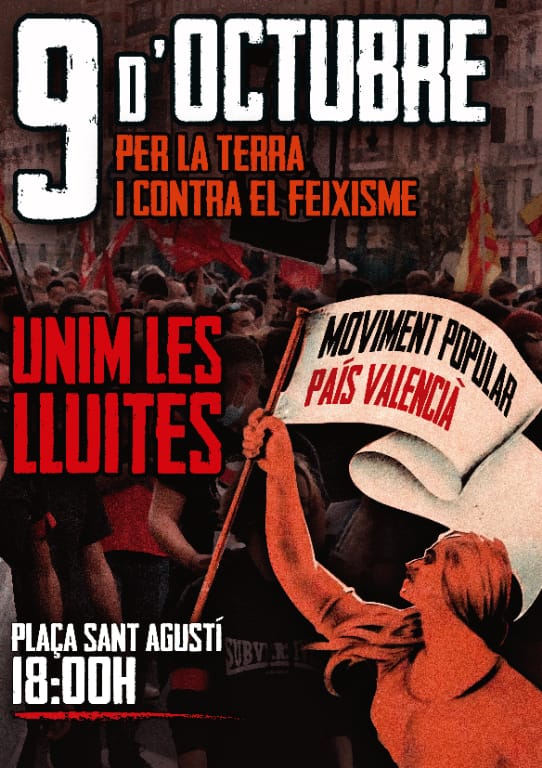 Escamot_Colect's tweet photo. #9O Aquest 9 d'octubre al País Valencià: Unim les lluites!

En la diada, als carrers de València. Per la terra, per la lluita antifeixista. ✊🏽

Manifestació 18.00h - Plaça Sant Agustí - #València

#UnimLesLluites https://t.co/vso92yJlhi
