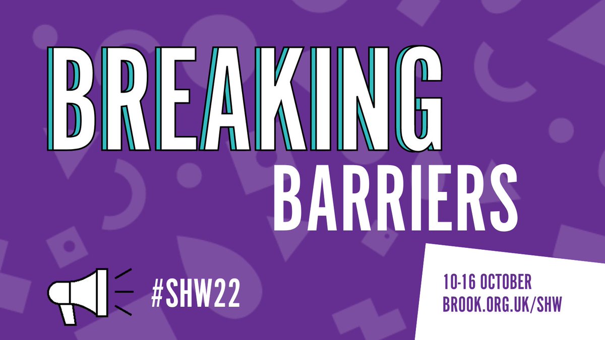 📢 NEW #SHW22 DATES 📢 Sexual Health Week is BACK and will take place from 10-16 October. We are determined to shout even louder about #BreakingBarriers and improving access to sexual health and wellbeing services. brook.org.uk/shw/