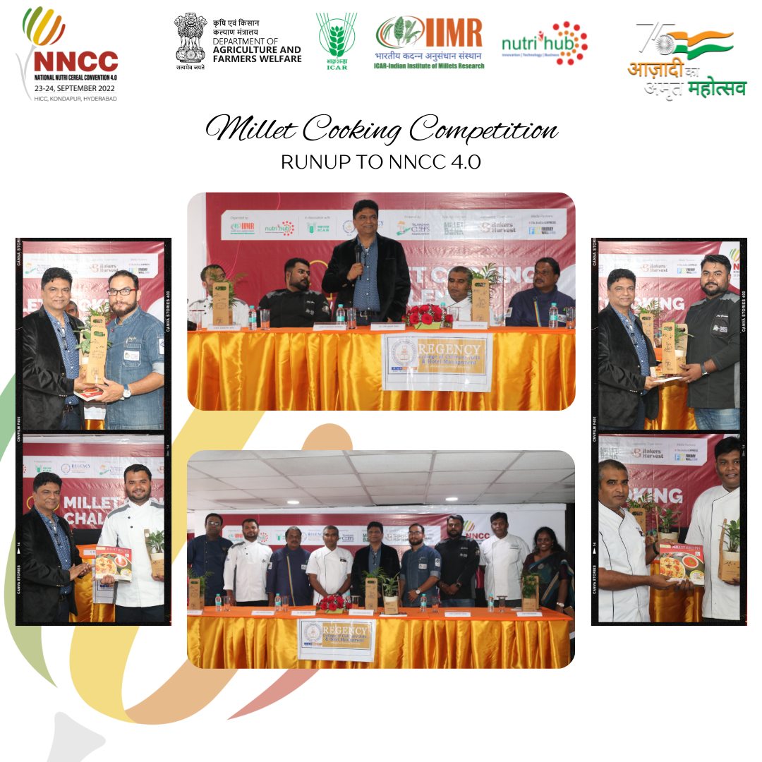 nnccmillets's tweet photo. Happy to share the glimpses of Millet Cooking Challenge that was organized by ICAR-IIMR-Nutrihub in association with Telangana Chef’s Association at 
@rchmct , Hyderabad on 17-09- 2022. 
Join us: 
Registration Form: https://t.co/GCcc5bjbFW 
Our Flip-book: https://t.co/x04agaCK08 https://t.co/oUbMnExLeg