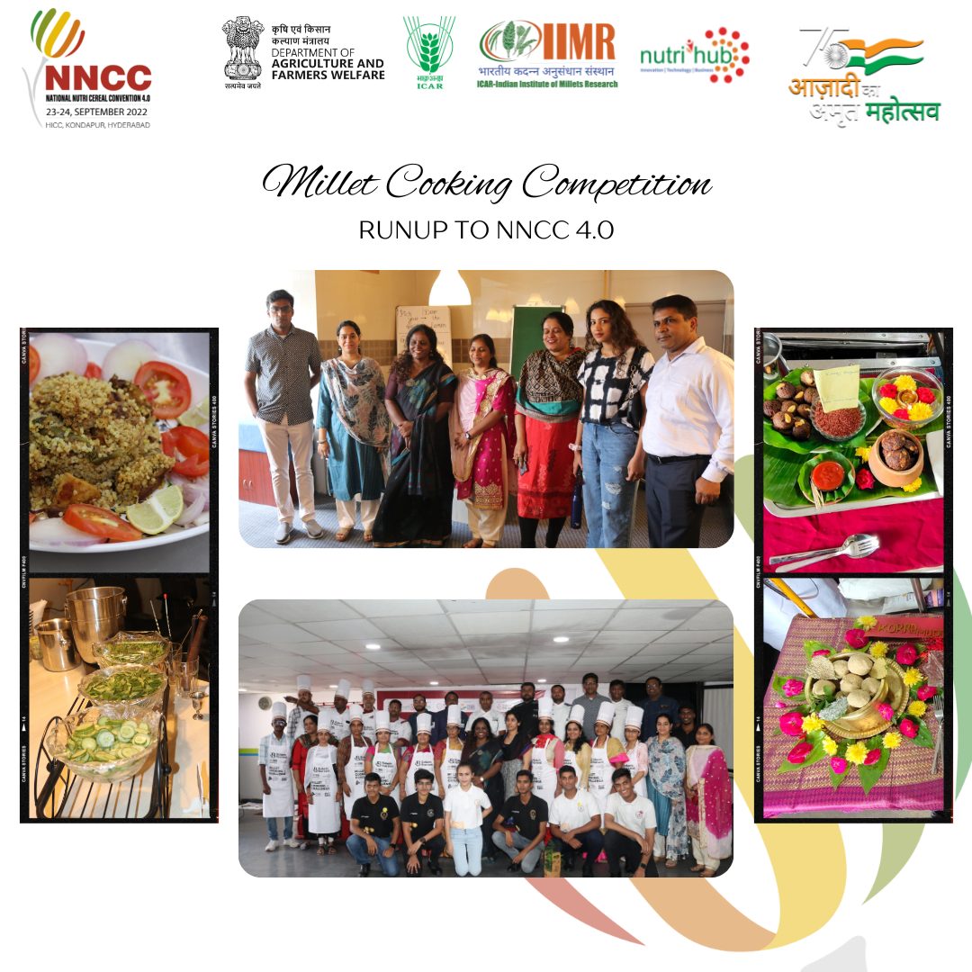 nnccmillets's tweet photo. Happy to share the glimpses of Millet Cooking Challenge that was organized by ICAR-IIMR-Nutrihub in association with Telangana Chef’s Association at 
@rchmct , Hyderabad on 17-09- 2022. 
Join us: 
Registration Form: https://t.co/GCcc5bjbFW 
Our Flip-book: https://t.co/x04agaCK08 https://t.co/oUbMnExLeg