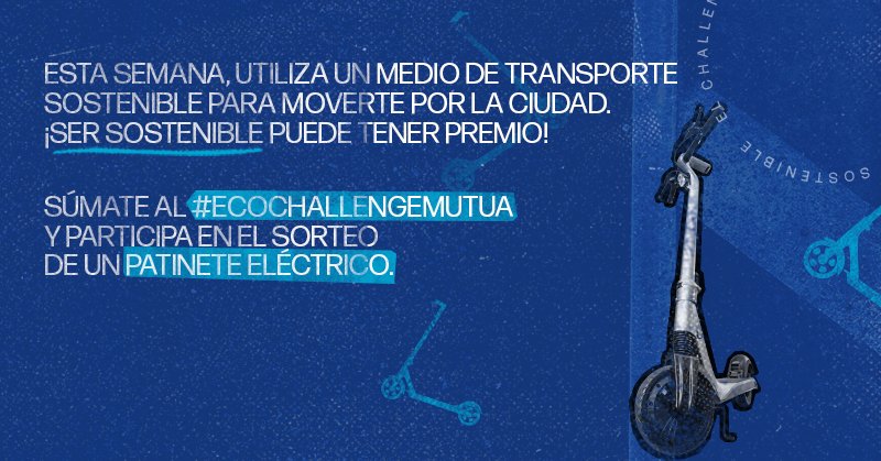 la_Mutua's tweet photo. ¡Comienza el #EcoChallengeMutua! Este mes sorteamos un patinete eléctrico.🛴  

Para participar:

-Síguenos

-Responde en este tweet qué medio de transporte sostenible has usado estos días

-Menciona a un amigo + #EcoChallengeMutua

Más información en el hilo👇