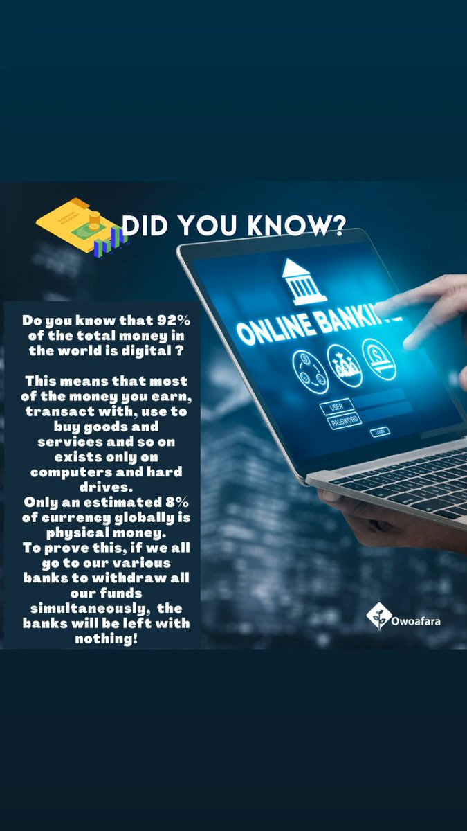 rouzoco's tweet photo. 92% of the money in the world is digital!
*#Owoafara*
*#KnowledgeWednesday*
*#DidYouKnow* https://t.co/uXu169GZOs