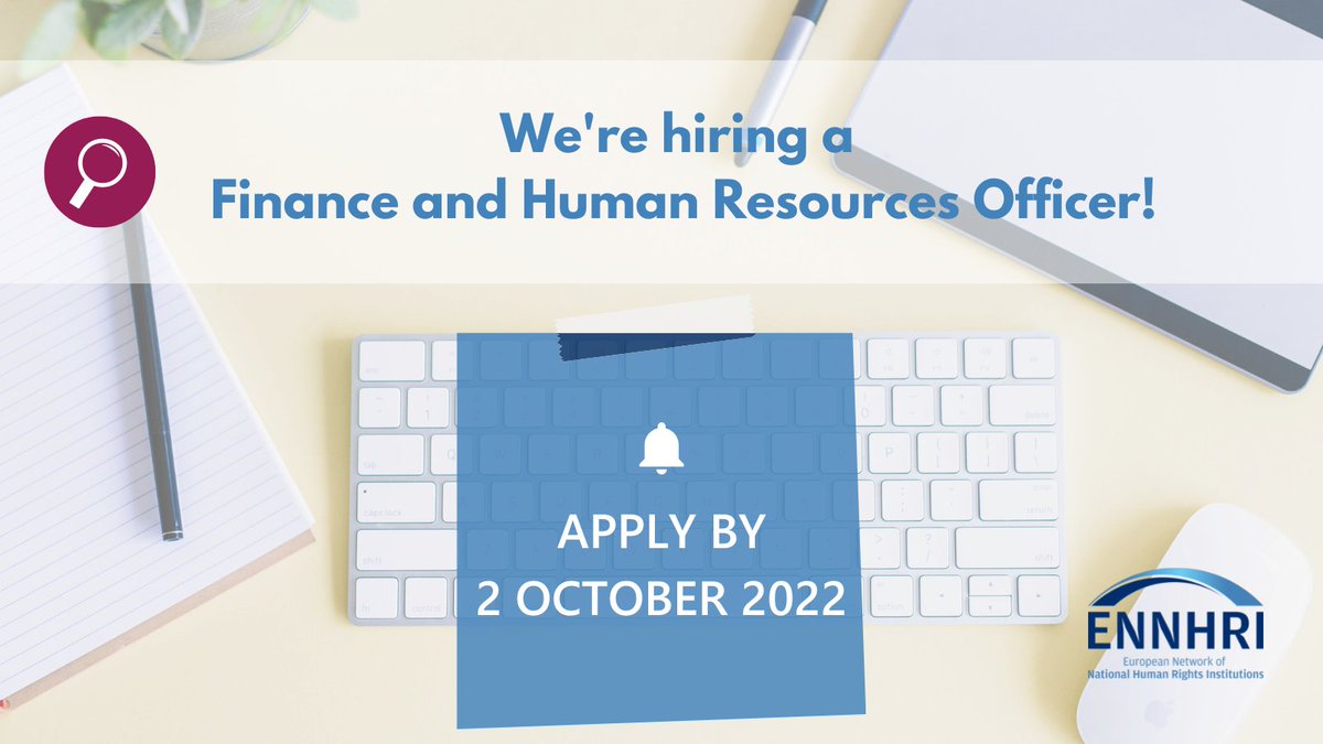 📢 We're hiring a Finance & Human Resources Officer! ➡️ Are you a highly organised #HumanResources professional with a flair for numbers? ➡️ Do you want to work for a European network in the field of #HumanRights? Apply by 2 October to join our team📝 ennhri.org/vacancies/
