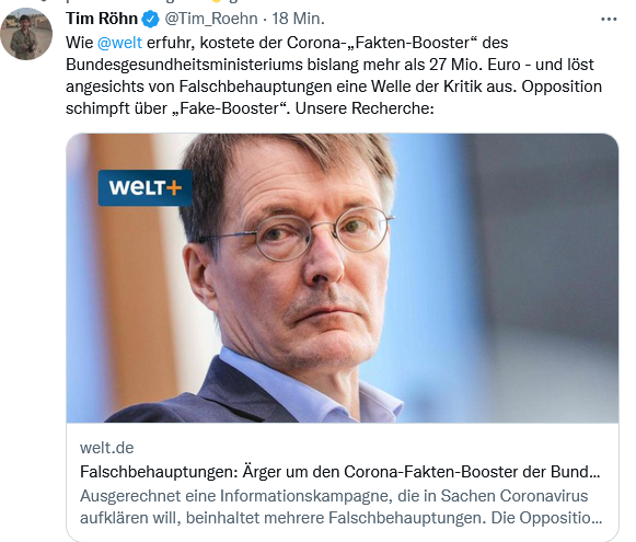 SandraKMeier's tweet photo. #FakeNews vom Staat. Der wirre Pharmalobbyist #LauterbachRuecktrittJetzt verbrennt mit dem #FakeBooster weitere 27 Millionen Steuergeld.
Herr Lauterbach #Pandemie #Corona https://t.co/nIWSEgduaD