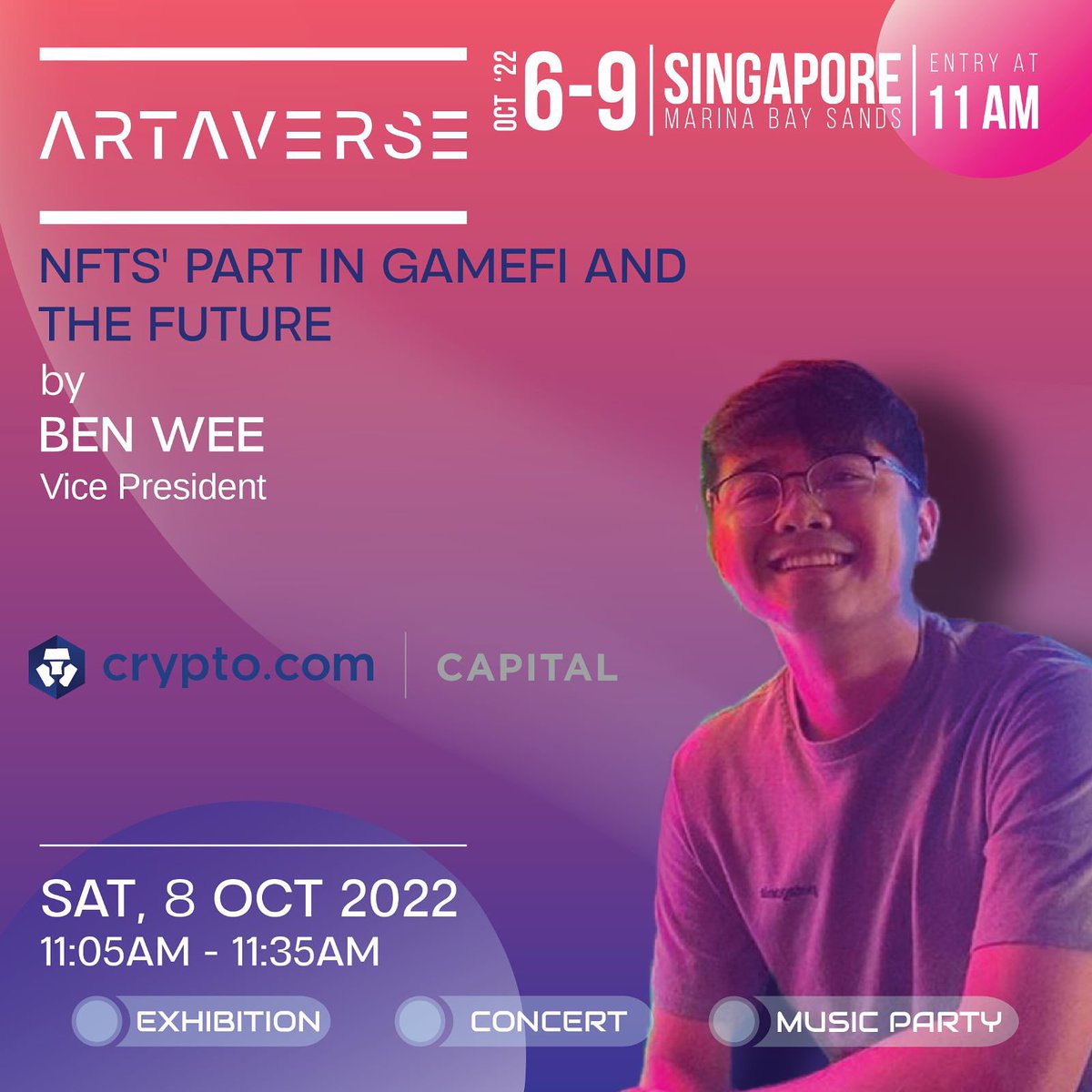 ARTAVERSE (@artaverseasia) on Twitter photo Powered by cryptocurrency, the future of the internet, Web3 will be more fair and equitable, owned by the builders, creators and users: you.
We're proud to announce that <a href="/benhwx/">Bennie š£</a> , Vice President of Crypto.com Capital, will be joining us for our seminar! Powered by cryptocurrency, the future of the internet, Web3 will be more fair and equitable, owned by the builders, creators and users: you.
We're proud to announce that <a href="/benhwx/">Bennie š£</a> , Vice President of Crypto.com Capital, will be joining us for our seminar!
