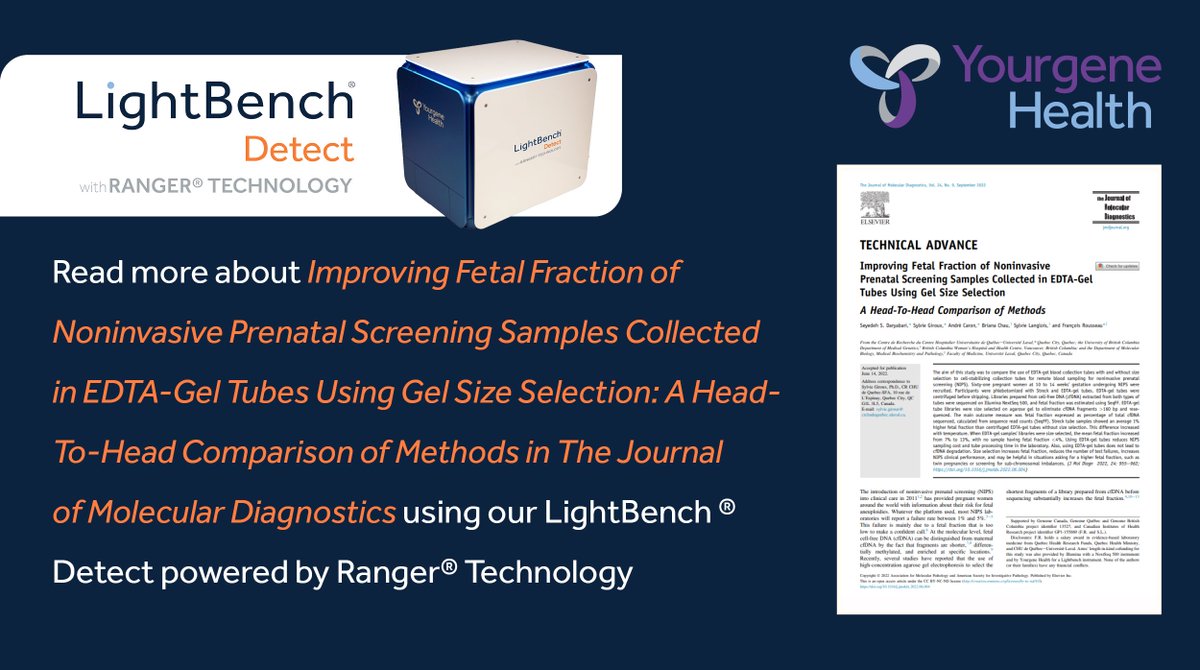Yourgene_Health's tweet image. Read more about Improving Fetal Fraction of Noninvasive Prenatal Screening Samples Collected in EDTA-Gel Tubes Using Gel Size Selection in The Journal of Molecular Diagnostics using our LightBench ® Detect

ow.ly/V0nk50KPVPI

#LightBenchDetect #LightBench #RangerTechnology