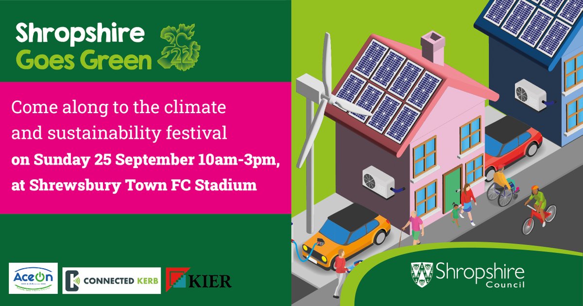 We are delighted to be part of #ShropshireGoesGreen #climate &amp; #sustainability festival this Sunday 25th Sept <a href="/shrewsburytown/">Shrewsbury Town FC</a> Stadium. There'll be a number of local businesses exhibiting from EVs to renewable energy.

#electricvehicles #evchargers #evcharger #evcharging #goEV