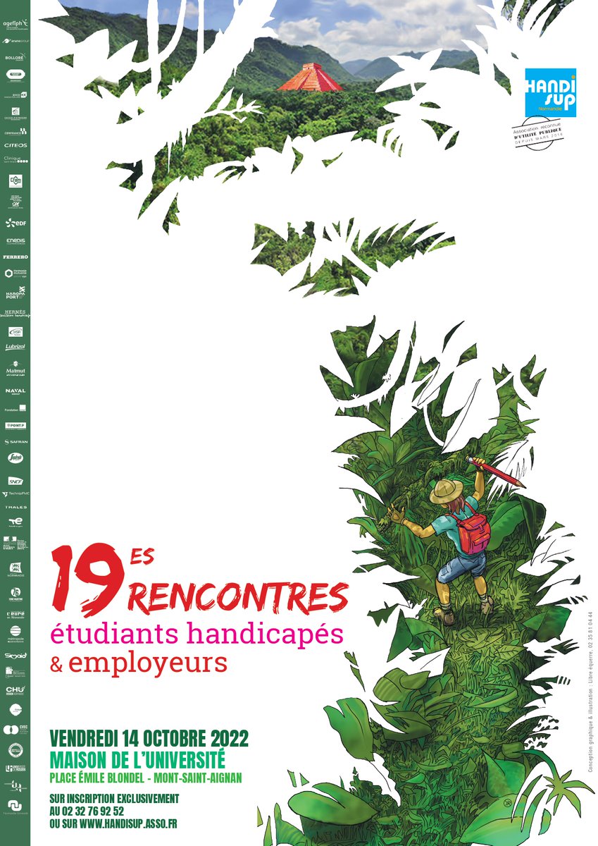 📢Handisup organise la 19e édition des Rencontres « Étudiants handicapés et employeurs »

​📅Le vendredi 14 octobre
⏰De 14h à 17h30
​ 📍​  Maison de l’Université à Mont-Saint-Aignan

Vous êtes employeur, ce forum vous intéresse ?
Contactez-nous :
📧 secretariat@handisup.asso.fr