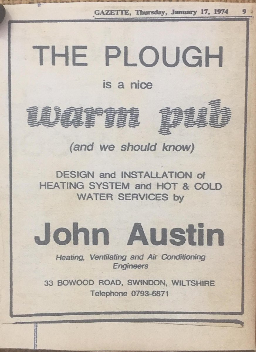 HeatingAustin's tweet photo. THROWBACK THURSDAY! We have always tried to promote simplicity and clarity in our communications as demonstrated in this ad from 1974! #throwbackthursday #thelonggoodbye #austinarchive #reminiscing #thegoodolddays #theplough #alvescot #heating #andweshouldknow @wiltsgazette https://t.co/rDRqutiEal