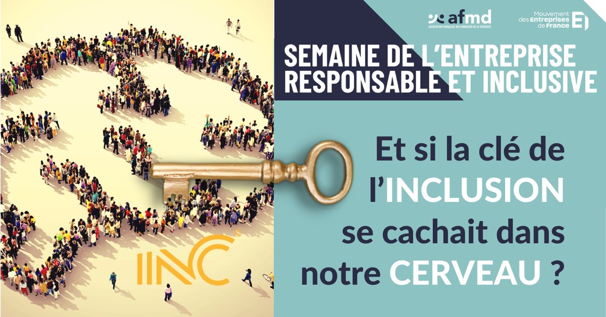 [#WEBINAR] 💻 Et si la clé 🔑 de l’#inclusion se cachait dans notre #cerveau 🧠 ? 📅 Jeudi 6 octobre à 12h30
✏️ webikeo.fr/webinar/et-si-…
🎤 Animé par l'INC dans le cadre de la Semaine de l’Entreprise Responsable et Inclusive #SERI2022 organisée par l'<a href="/AFMD_Diversite/">AFMD</a> et le <a href="/medef/">Mouvement des Entreprises de France</a>