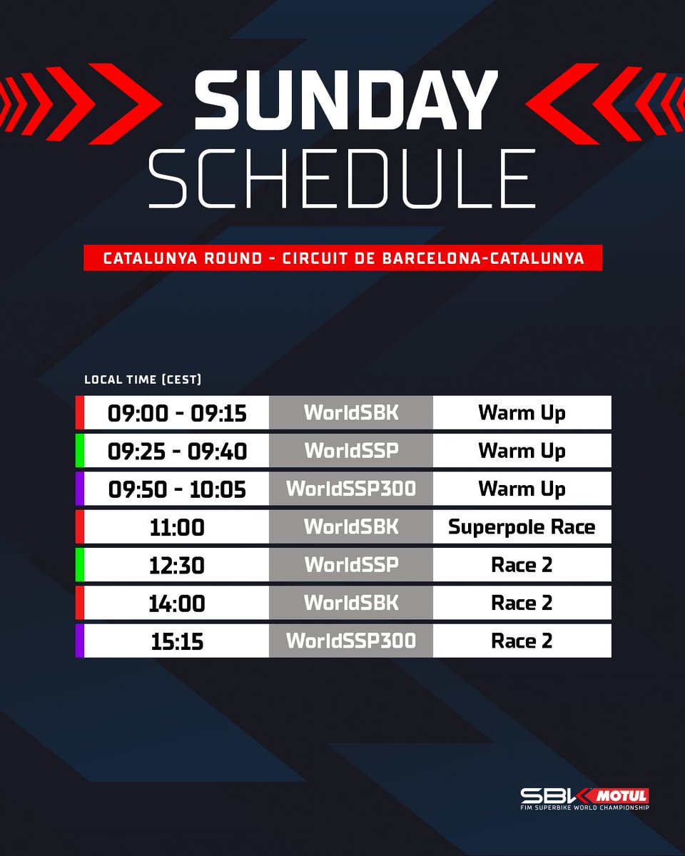 WorldSBK's tweet photo. While our @MotoGP colleagues are enjoying Japan ๐ฏ๐ต ... #WorldSBK is ready to rock Barcelona! ๐
Check out the FULL SCHEDULE โฐ for the #CatalanWorldSBK ๐ and don't miss out on a huge weekend of racing ๐ฅ
It's #2WheelWeekends! ๐ https://t.co/E9IYmSCa9j