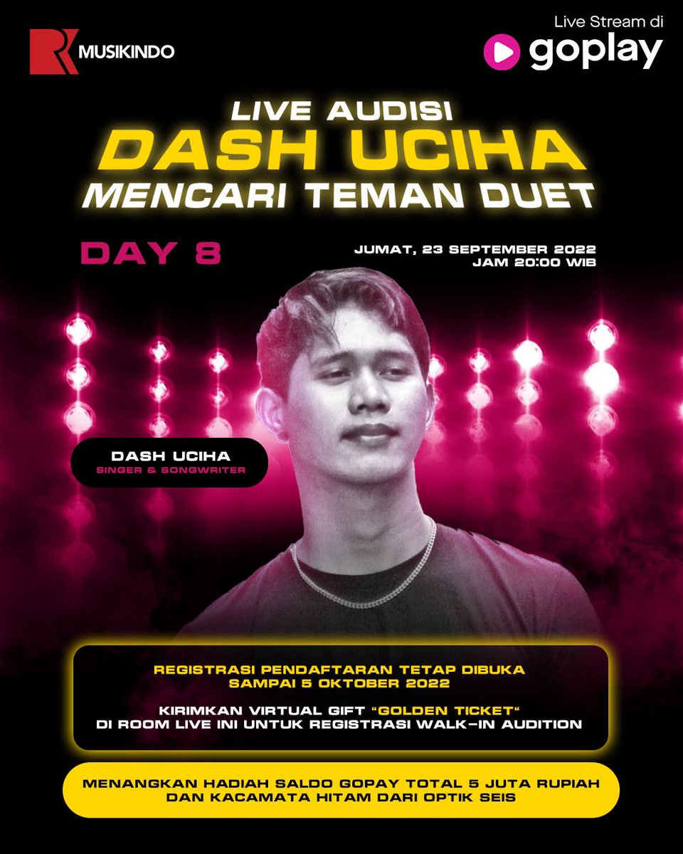 Besok kita mulai ya lanjut live audisinya di Aplikasi GoPlay jam 8 malam yg Belum daftar Silahkan daftar karna bakal ada 10 pemenang yg bakal menangin uang total Jutaan Rupiah 🥰