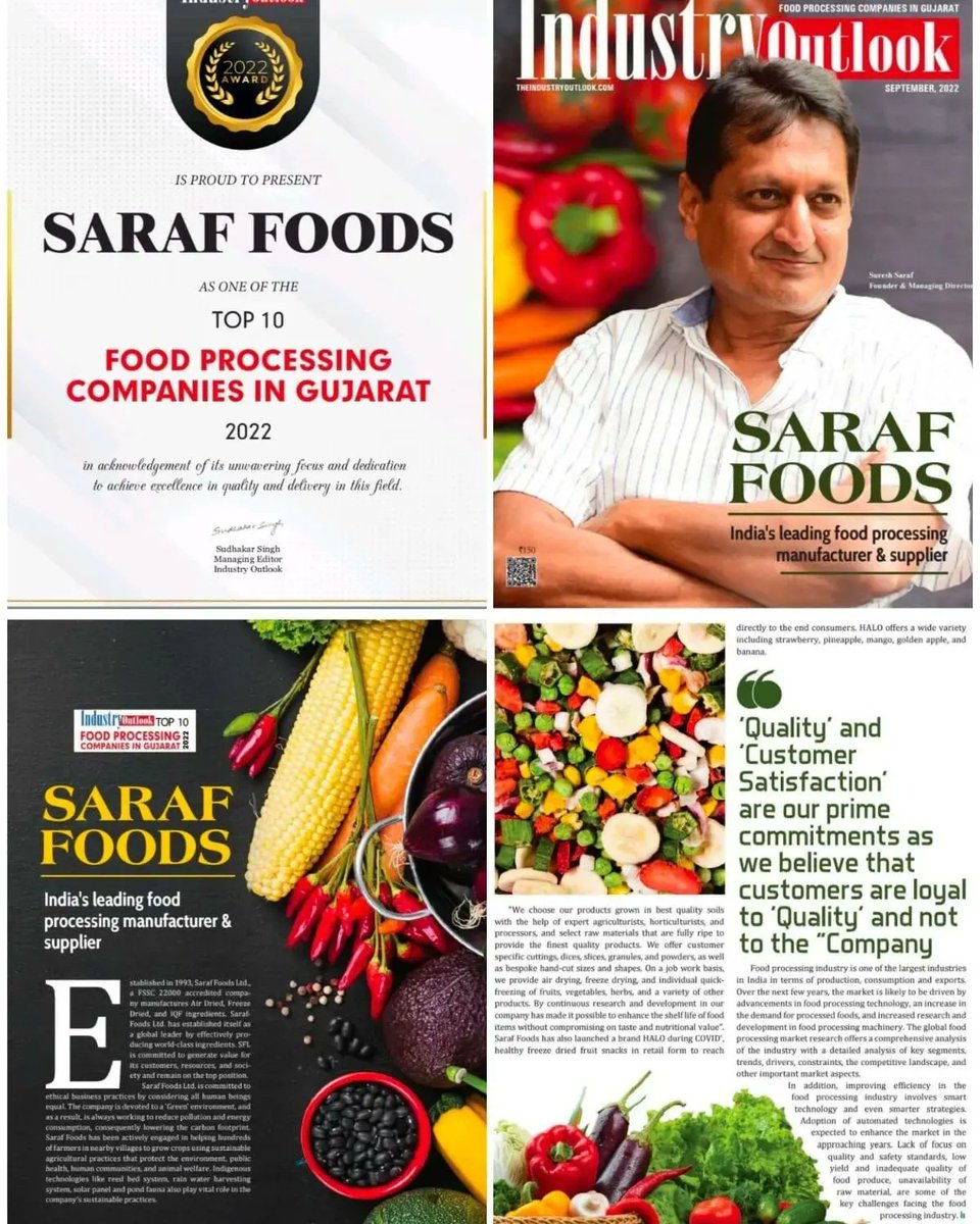 Saraffoods's tweet photo. We are delighted to be selected in top 10 food processing companies in Gujarat 2022 by The Industry Outlook. 

Please find link below to read full article:
https://t.co/fbUvDsMKCn

@theindustryout1 https://t.co/UbLCx9i5DI