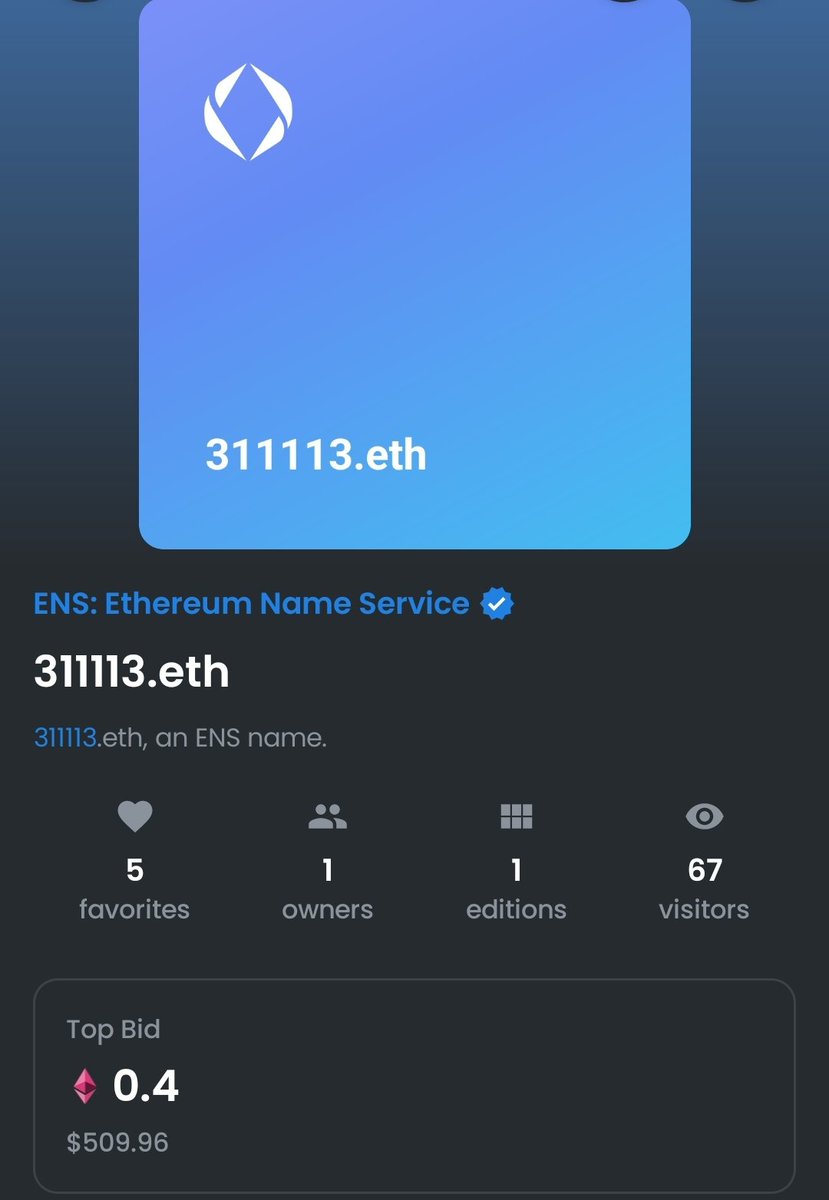 AfroGodEth's tweet photo. Got a 0.4 offer on my 6digits palindrome and that is not going for that cheap.
Make me an offer I can't refuse.
They call me π½ππππ½.eth
If you know what that means. I am an @ENSMaxisNFT
#ens #ensmaxi #ensmaxis #ensmaxisnft #ensdomains #palindrome #afroapes #aliens https://t.co/wuhkm9AP7O