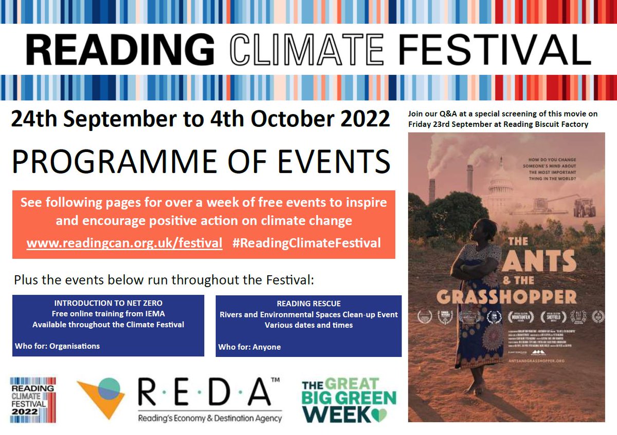 ReadingCAN's tweet image. So excited about our programme of over 30 free events for #ReadingClimateFestival, our contribution to @TheCCoalition's #GreatBigGreenWeek. There really is something for everyone! eventbrite.com/cc/reading-cli…