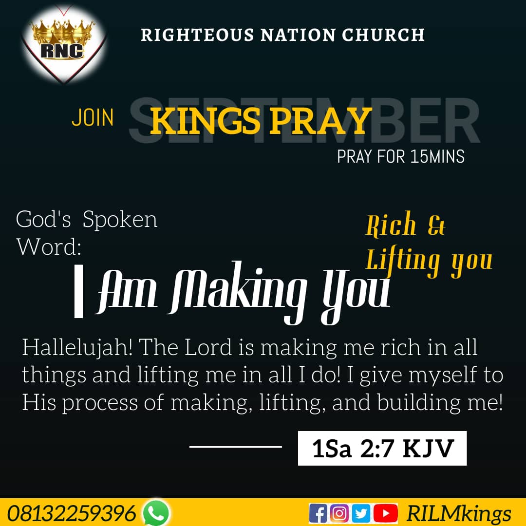 RNCglobal_'s tweet photo. START YOUR DAY with #Kingspray
Scripture: 1Sa 2:7 KJV The LORD maketh poor, and maketh rich: he bringeth low, and lifteth up.
📌What will God gain by making you poor? But, can He? Yes! And, would He? NO!
#Kingspray
#Prayingnow
#RNCposts
#RILMposts https://t.co/oFmF0XqV8d