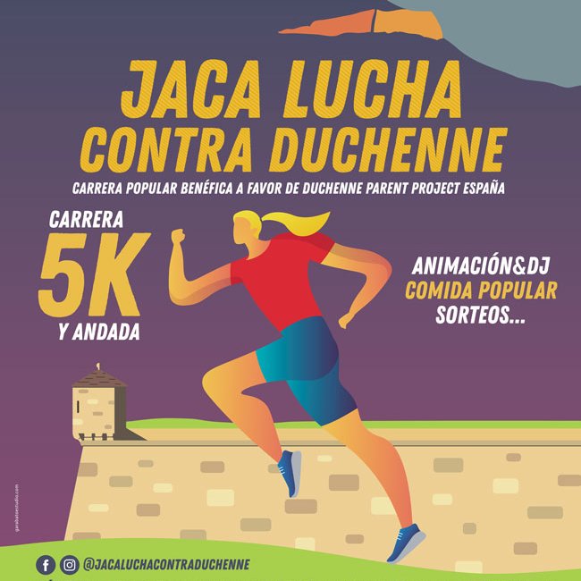 "Una carrera de 5Km que lucha para que la enfermedad “Distrofia Muscular de Duchenne” y su hermana pequeña “Distrofia Muscular de Becker” puedan desaparecer" informa <a href="/sportevento/">SPORTEVENTO.com</a>. Este 24 de septiembre, solidarízate con “Jaca Lucha Contra Duchenne”. sportevento.com/jaca-duchenne/