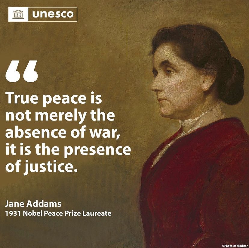 “La vera pace non è solo l’assenza della guerra,
è la presenza della giustizia” ~ Jane Adams, premio Nobel per la pace, 1931
#NobelPeacePrize #peace #pace