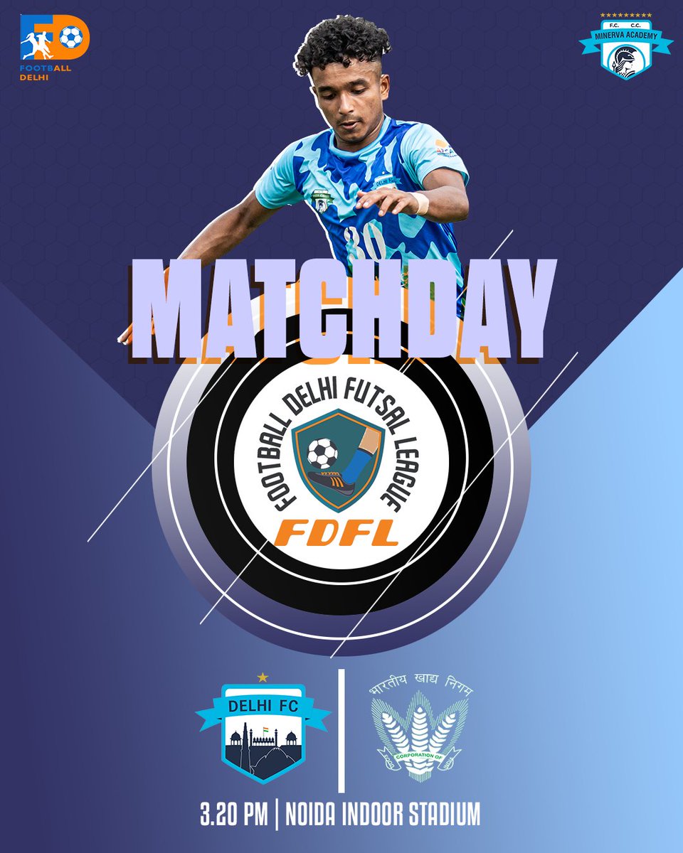 minervapunjabfc's tweet photo. π¨πππππππππ¨
It's time for some Futsal action. Packed with tricks and skills, last season's Champions Delhi FC are ready to kick start their FDFL campaign. π€©
The Defending Champions face FCI HQ at 3:20pm IST and our #BrothersinNorth are ready to put up a show. πͺπ» https://t.co/Sd0qkdS1Tz
