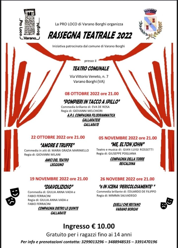 CFGTeatrale's tweet photo. 🎭🎭 Bellissima rassegna organizzata dalla PRO LOCO di Varano Borghi🎭🎭

Ci siamo anche noi con Pompieri in Tacchi a spillo di @evaderosa1 regia G. Melchiori.

📌📌 8-10-2022 Non mancate 📌📌

#teatro #teatroamatoriale #fitalombardia #prolocovaranoborgi
#varanoborghi https://t.co/BZEfpI6hPI