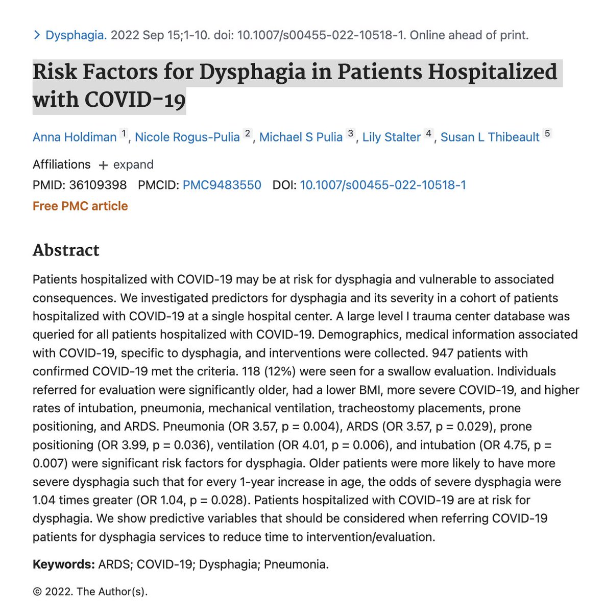 Phoniatrics13's tweet photo. Risk Factors for Dysphagia in Patients Hospitalized with COVID-19.

https://t.co/prPoNF9rIb

@ORLHNSKSU 
@SaudiSocietyORL 
@UEPphoniatrics https://t.co/Q5CsyNHBlr