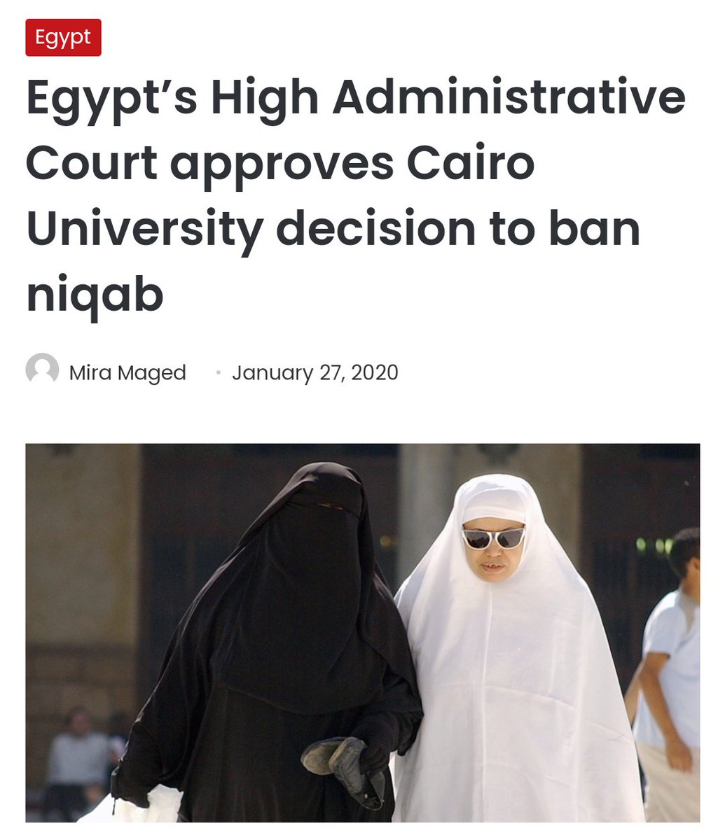 BHKtweets's tweet photo. #Thread on how different musIim countries have banned hijab and veils when our Supreme Court says "Hijab may promote diversity."

1. Egypt

Banned Niqab in Cairo Uni. and their court upheld the decision. One of their MPs also brought a bill to ban niqab in in Nov 2021. https://t.co/RQlbUaxFXR