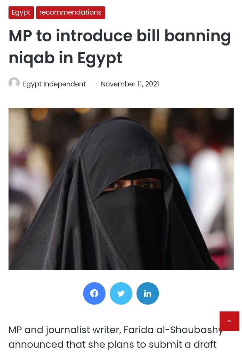 BHKtweets's tweet photo. #Thread on how different musIim countries have banned hijab and veils when our Supreme Court says "Hijab may promote diversity."

1. Egypt

Banned Niqab in Cairo Uni. and their court upheld the decision. One of their MPs also brought a bill to ban niqab in in Nov 2021. https://t.co/RQlbUaxFXR