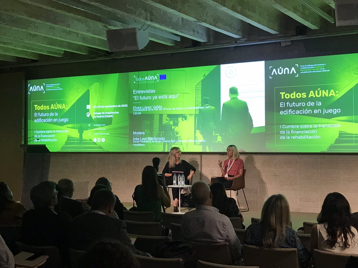 CSCAE's tweet photo. Ayer expusimos en #AUNAFORUM la labor de la Red de Oficinas de Apoyo a la Rehabilitación #RedOAr de los COAs para facilitar la gestión de los fondos #NextGeneration  y cómo el CSCAE y los Colegios acompañamos a los/as profesionales en la comprensión y solicitud de estas ayudas. https://t.co/kvBr498znB