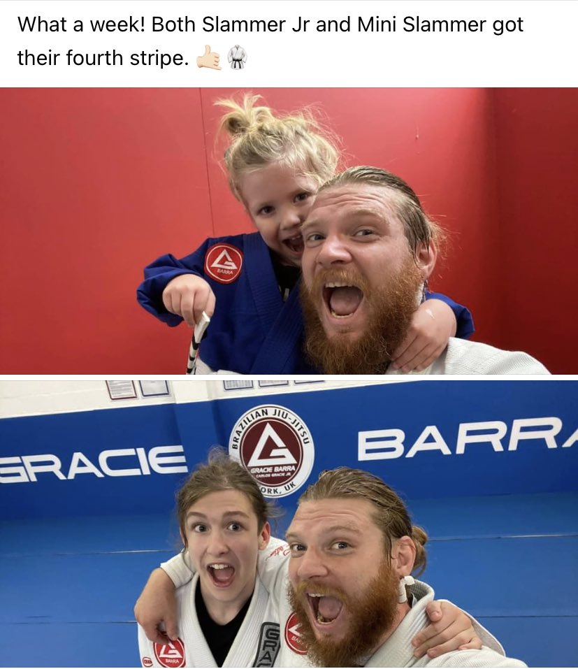 Slammer626's tweet photo. A year ago, earning their final white stripe on their white belts. #GracieBarra #JiuJitsu #BJJ #CombatSports #Family https://t.co/Qv4bLJecYK