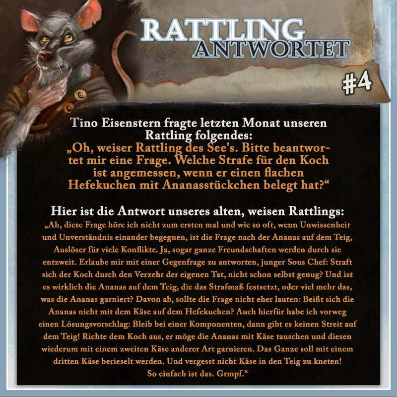 Splittermond's tweet photo. Ihr habt Fragen an den Rattling? Dann nur her damit! Wir werden für euch um eine Audienz bei unserem weisen Rattling bitten und euch kommenden Monat seine Antwort präsentieren. 

#rattling #splittermond #pnp https://t.co/SZHKcc8ICM