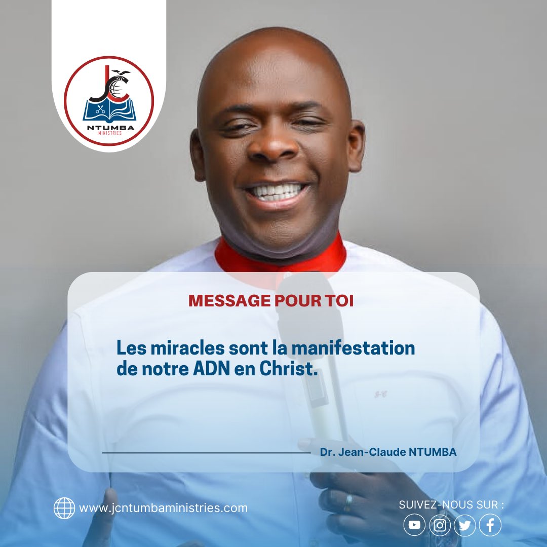 JeanClaudeNtum2's tweet photo. ■ 𝗠𝗢𝗧𝗜𝗩𝗔𝗧𝗜𝗢𝗡 𝗗𝗨 𝗝𝗢𝗨𝗥 !    

Les miracles sont la manifestation de notre ADN en Christ.

#tagl #eglise #cite2gloire #kinshasa https://t.co/geQXUvoh3N