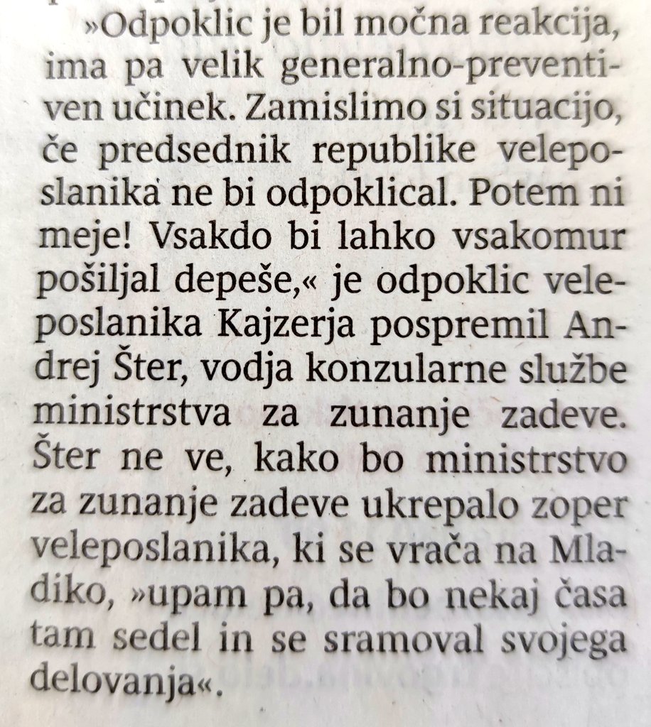 Jasno stališče vodje konzulare na MZZ Andreja Štera o odpoklicu veleposlanika Kajzerja. Standard za PRS Pahorja.