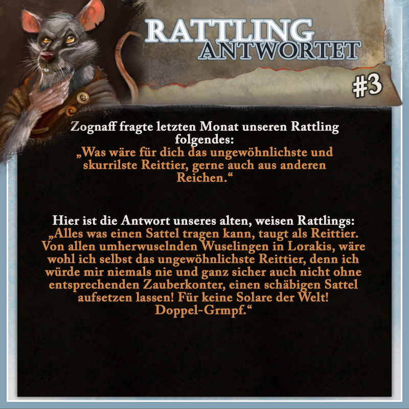 Splittermond's tweet photo. Ihr habt Fragen an den Rattling? Dann nur her damit! Wir werden für euch um eine Audienz bei unserem weisen Rattling bitten und euch kommenden Monat seine Antwort präsentieren. 

#rattling #splittermond #pnp https://t.co/Oknep12RAm