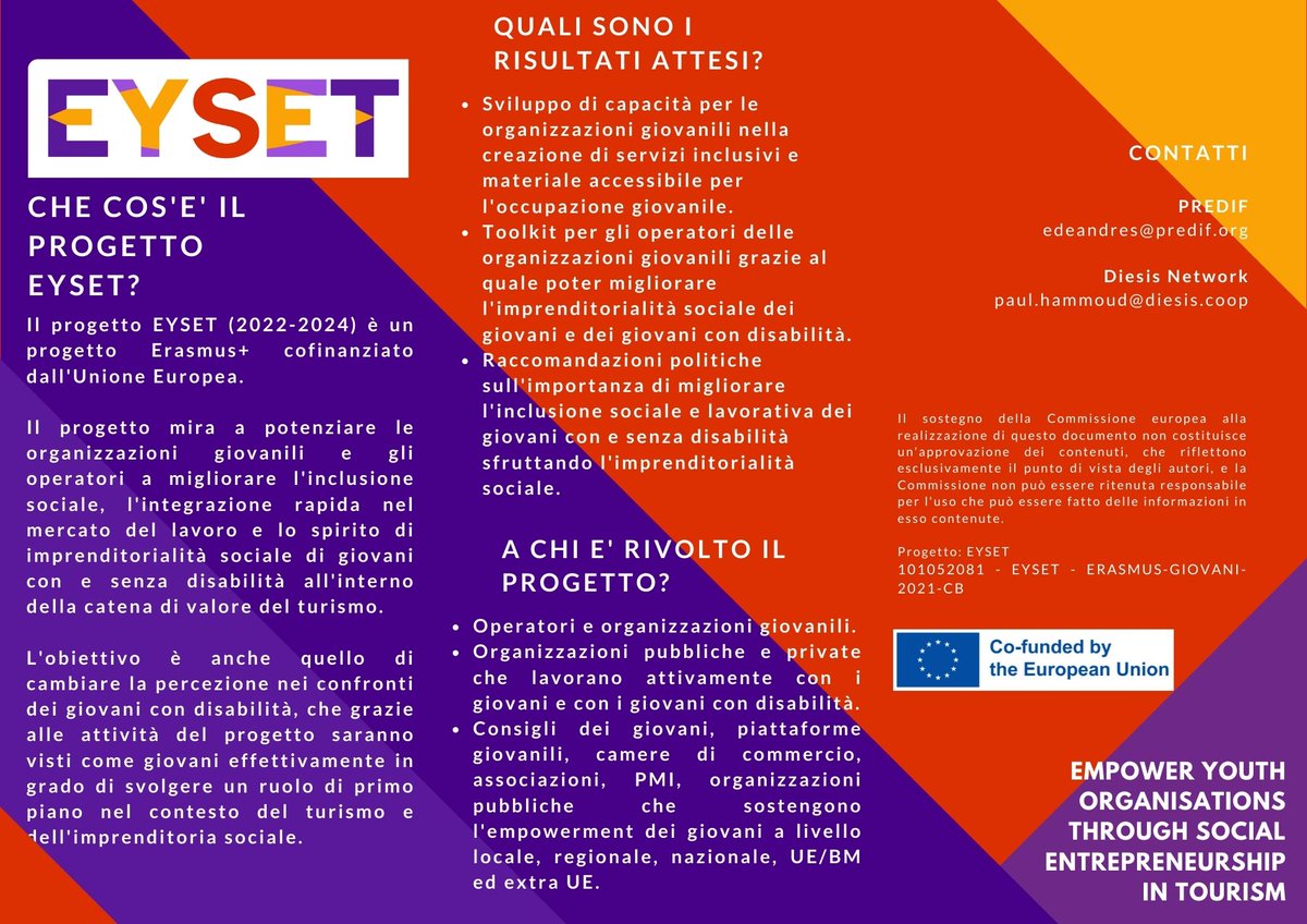 #ERASMUS+ 🆙DATE !
➡️ Discover more about #EYSET aimed to #empower #youthorganizations and #youthworkers to enhance the #socialinclusion and spirit of #socialentrepreneurship among young people with and without disabilities in the tourism value chain.