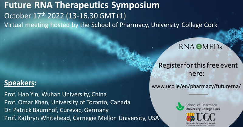 GENEGUT_EU's tweet photo. 💡Future RNA Therapeutics Symposium
🗓️17 october 2022 at 13:00-16:30 GMT+1
Join online to discover recent developments in the field of #RNA #therapeutics and how this technology can be advanced in the clinic.
Hosted by #GENEGUT's coordinating team @Pharmacy_UCC
Register today👇