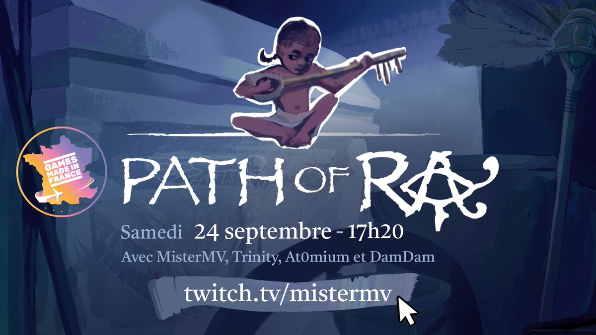 Retrouvez-nous ce samedi à 17h20 en live sur Twitch pour une présentation de Path of Ra lors de l'événement @jeuxMadeInFR sur la chaîne de <a href="/mistermv/">mistermv</a> !

#GMF22 #IndieGamesFestival  #videogames #indiedev